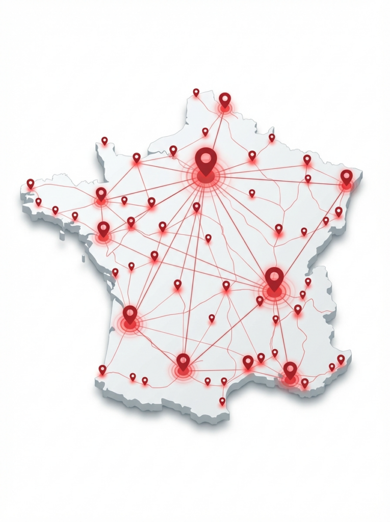 Carte de France isométrique : Goffart Formations intervient depuis Rouen en Normandie, Bretagne, Hauts-de-France et dans toute la France